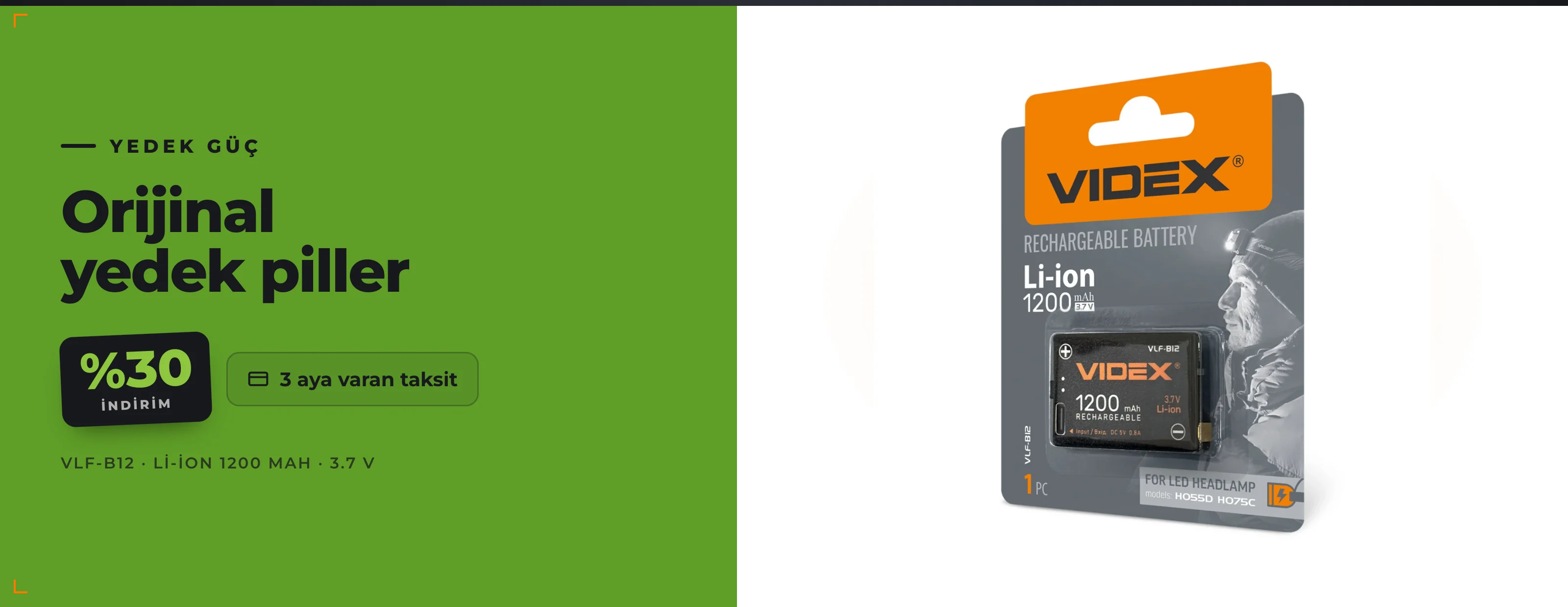 VIDEX VLF-B12 Li-ion yedek pil — %30 indirim, 3 aya varan taksit