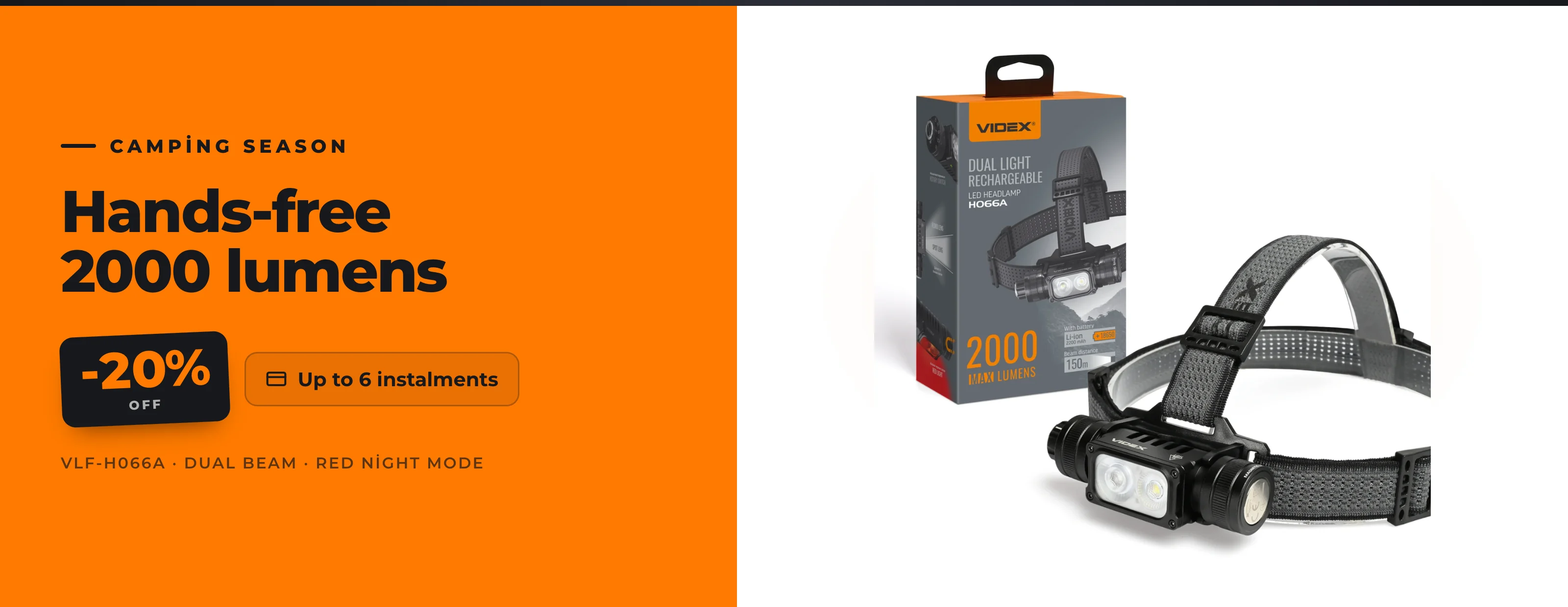 VIDEX VLF-H066A 2000 lumen headlamp — 20% off, up to 6 instalments