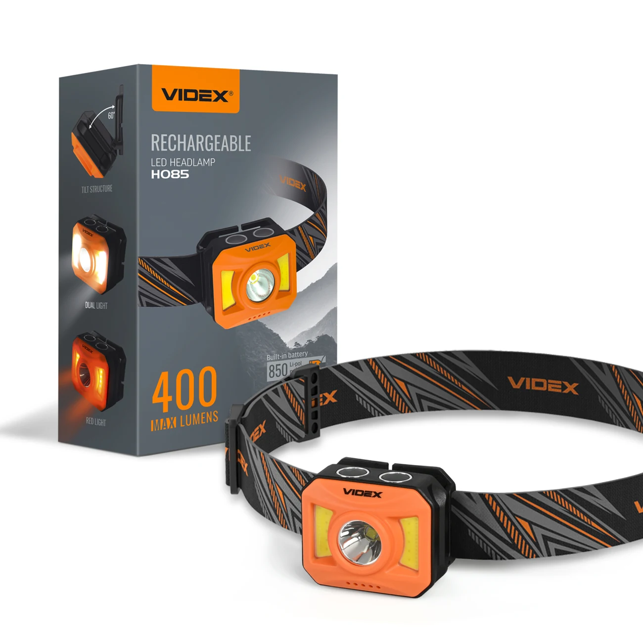 VIDEX VLF-H085-OR Şarj Edilebilir LED Kafa Lambası